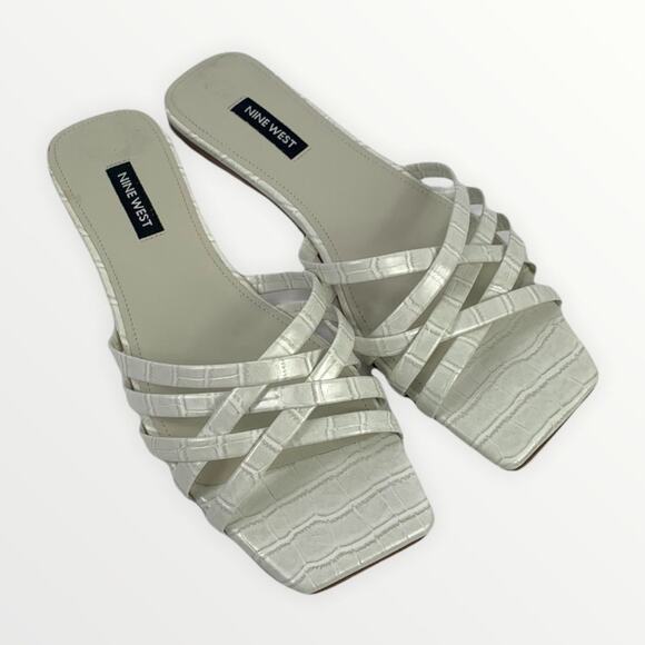 Nine West Halen Flat Square Toe Croc Embossed Slide Sandals Size 8 - Picture 3 of 6